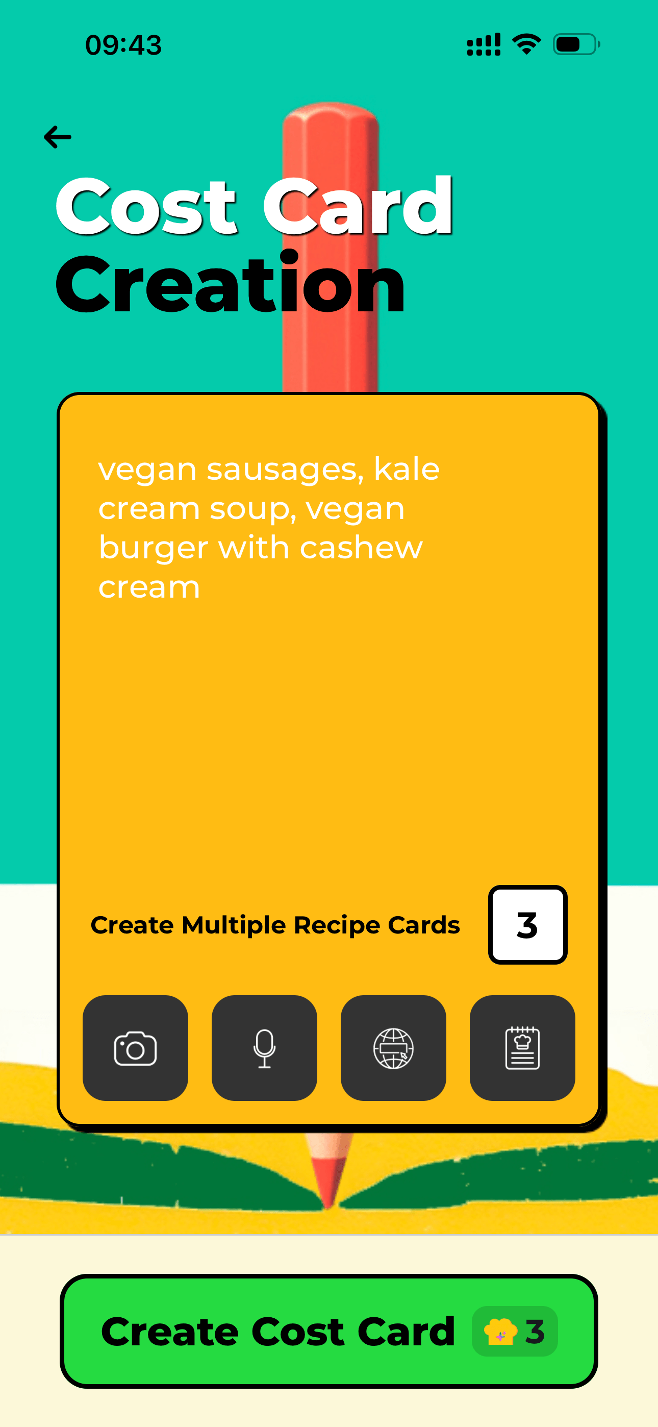 FoodTechGuru create recipe input screen for cost card calculation